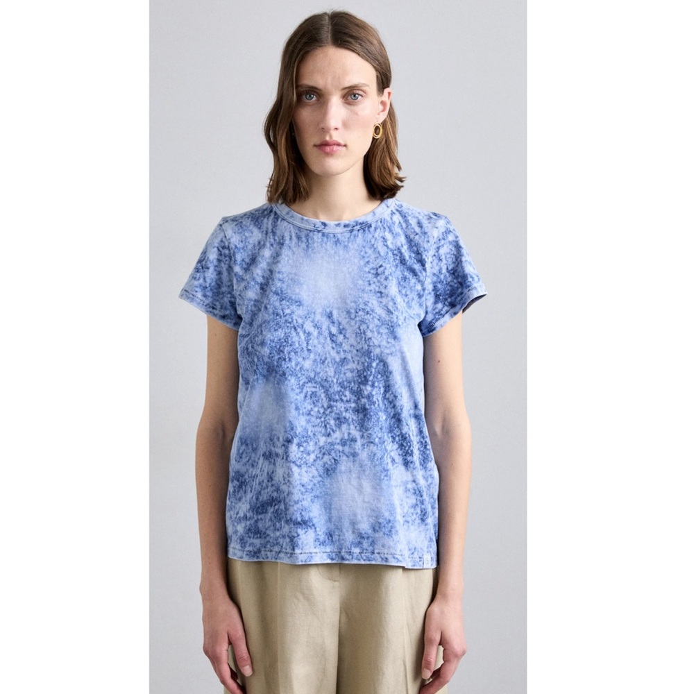 Rag & Bone Slub Tie Dye Tee Shirt in Blue Multi.